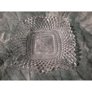 Vintage Glass Co Clear Depressed Glass Square Ruffled Diamond Point 7'' Dish